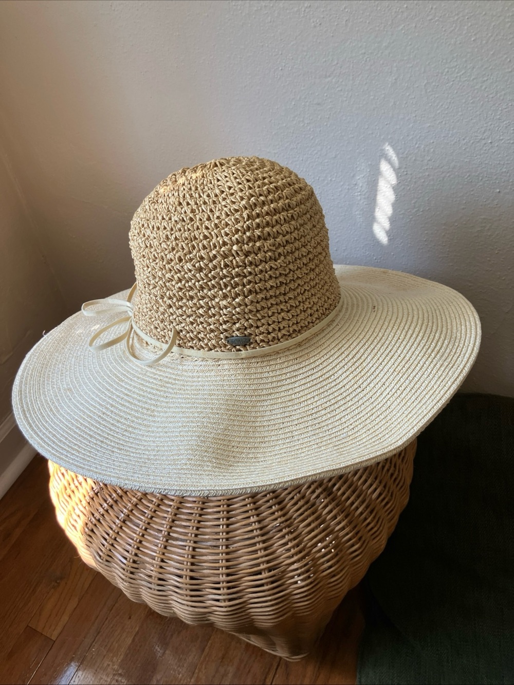 Wide Brim Straw Sun Hat in Natural and Cream - Women's Beach Hat scala straw hat